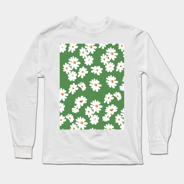 green daisy floral pattern Long Sleeve T-Shirt by SturgesC